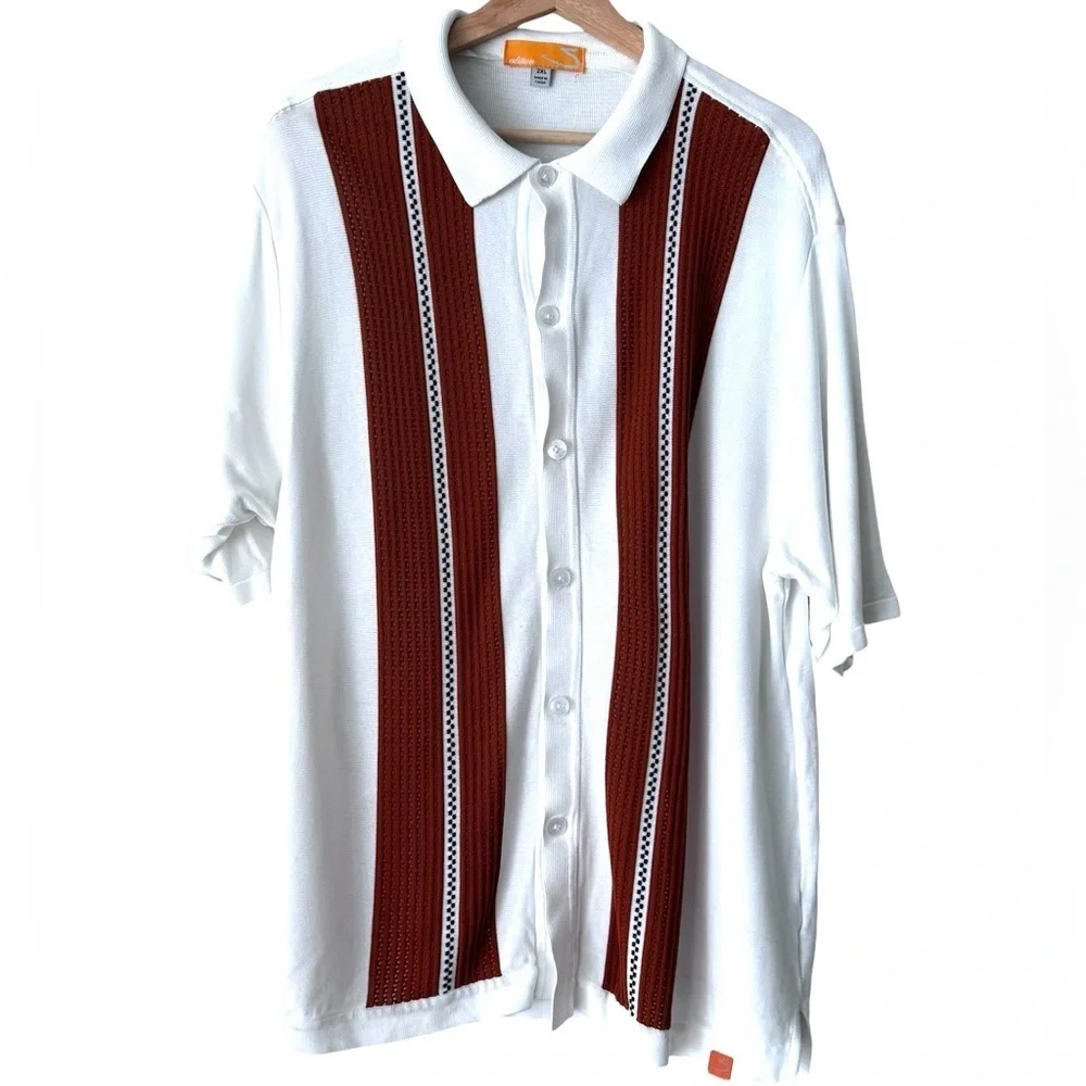 Edition S Mens Short Sleeve Knit white crochet pattern vintage style Shirt - Picture 2 of 5